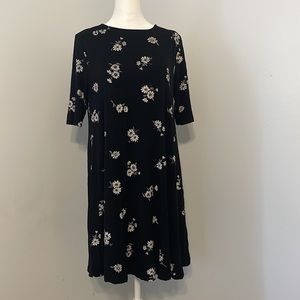 Old Navy black dress with white flowers, knee length, size M